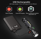 USB Rechargeable Flashlight, Magnetic LED Flashlight with Cob Sidelight