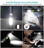 USB Rechargeable Flashlight, Magnetic LED Flashlight with Cob Sidelight