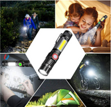 USB Rechargeable Flashlight, Magnetic LED Flashlight with Cob Sidelight