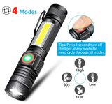 USB Rechargeable Flashlight, Magnetic LED Flashlight with Cob Sidelight