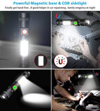 USB Rechargeable Flashlight, Magnetic LED Flashlight with Cob Sidelight